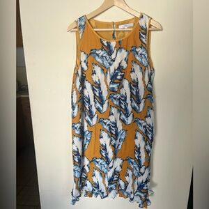 Brand New – Summer Yellow & Blue Sleeveless Dress – Ruffled Hem (Large)